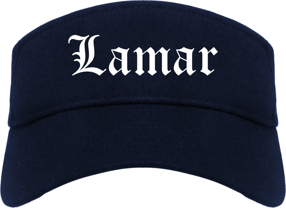 Lamar Colorado CO Old English Mens Visor Cap Hat Navy Blue