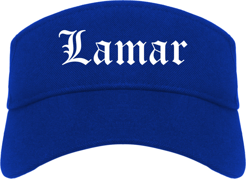Lamar Colorado CO Old English Mens Visor Cap Hat Royal Blue