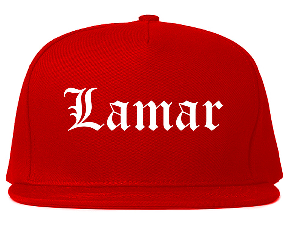 Lamar Missouri MO Old English Mens Snapback Hat Red