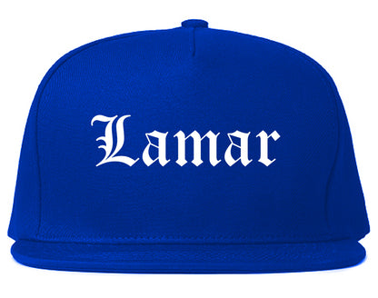 Lamar Missouri MO Old English Mens Snapback Hat Royal Blue