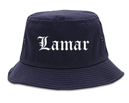 Lamar Missouri MO Old English Mens Bucket Hat Navy Blue