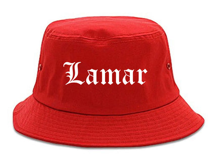 Lamar Missouri MO Old English Mens Bucket Hat Red