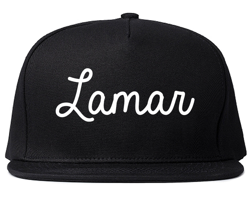 Lamar Missouri MO Script Mens Snapback Hat Black