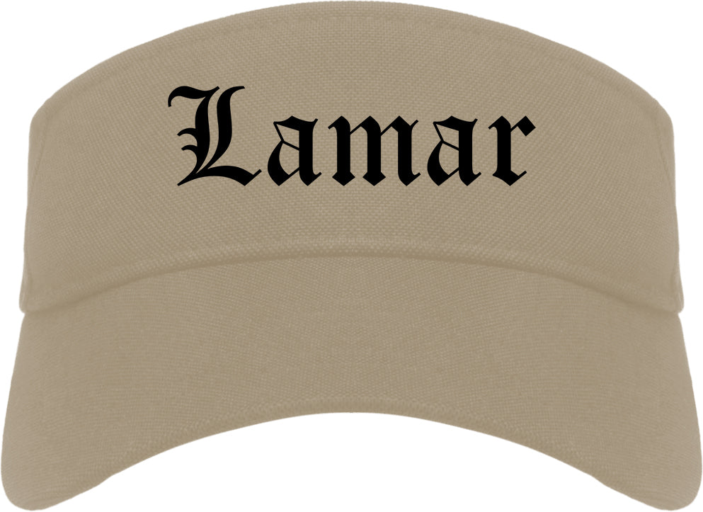 Lamar Missouri MO Old English Mens Visor Cap Hat Khaki