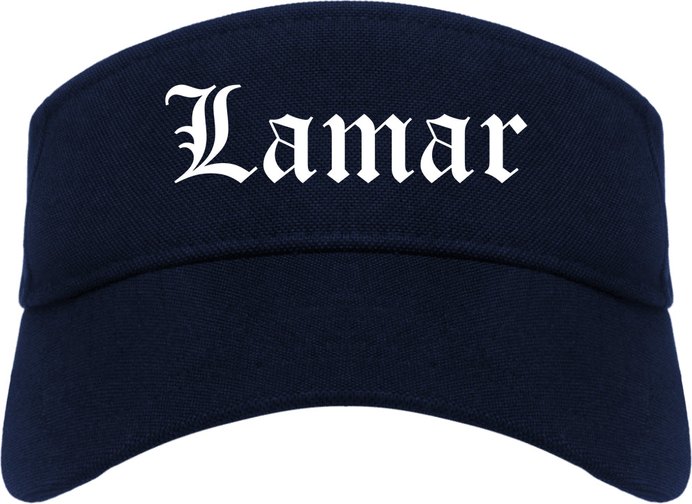 Lamar Missouri MO Old English Mens Visor Cap Hat Navy Blue