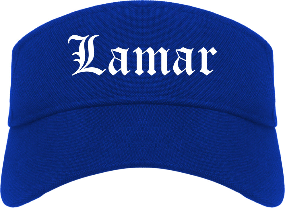 Lamar Missouri MO Old English Mens Visor Cap Hat Royal Blue