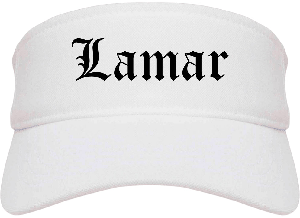 Lamar Missouri MO Old English Mens Visor Cap Hat White