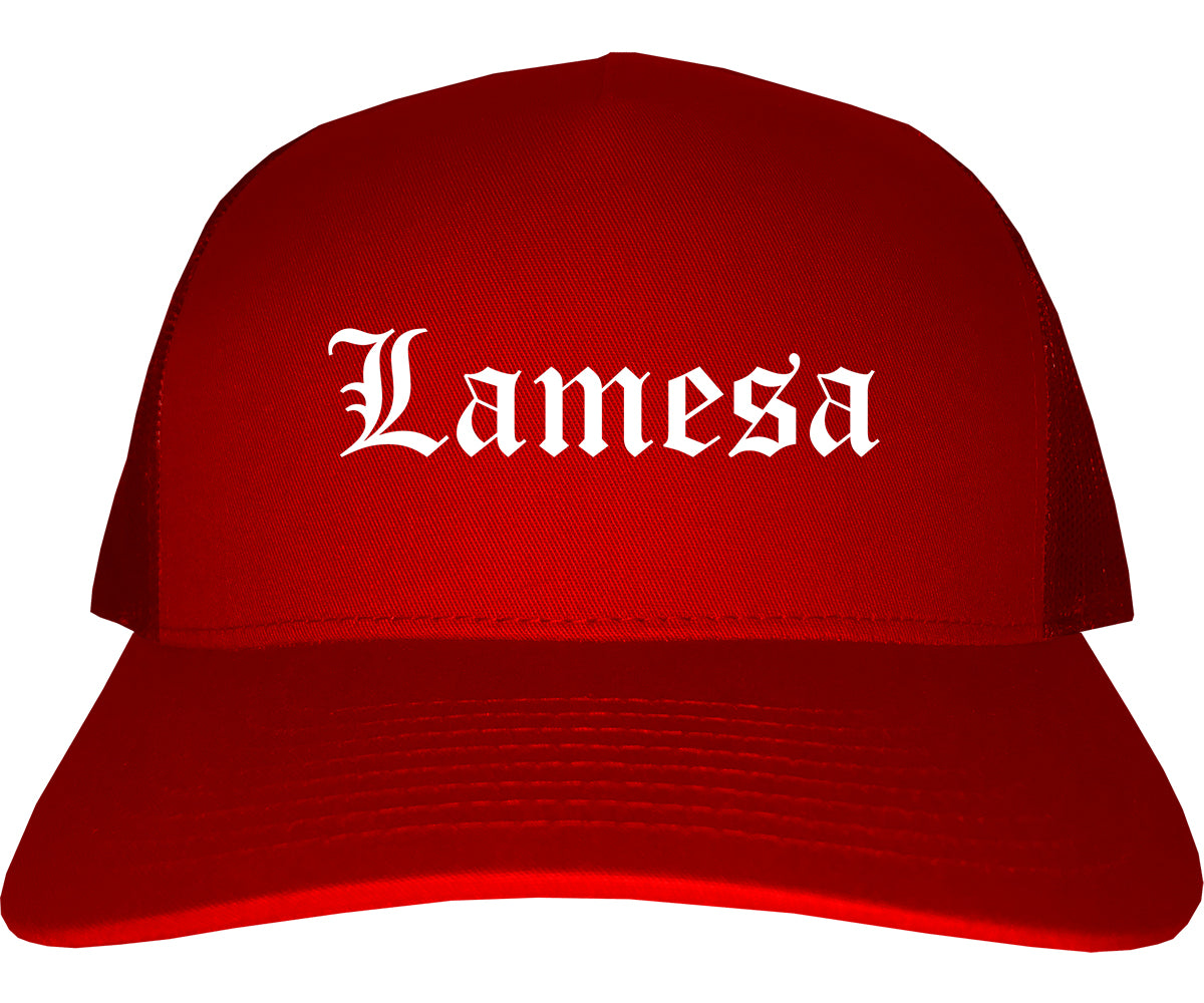 Lamesa Texas TX Old English Mens Trucker Hat Cap Red