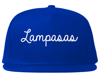 Lampasas Texas TX Script Mens Snapback Hat Royal Blue