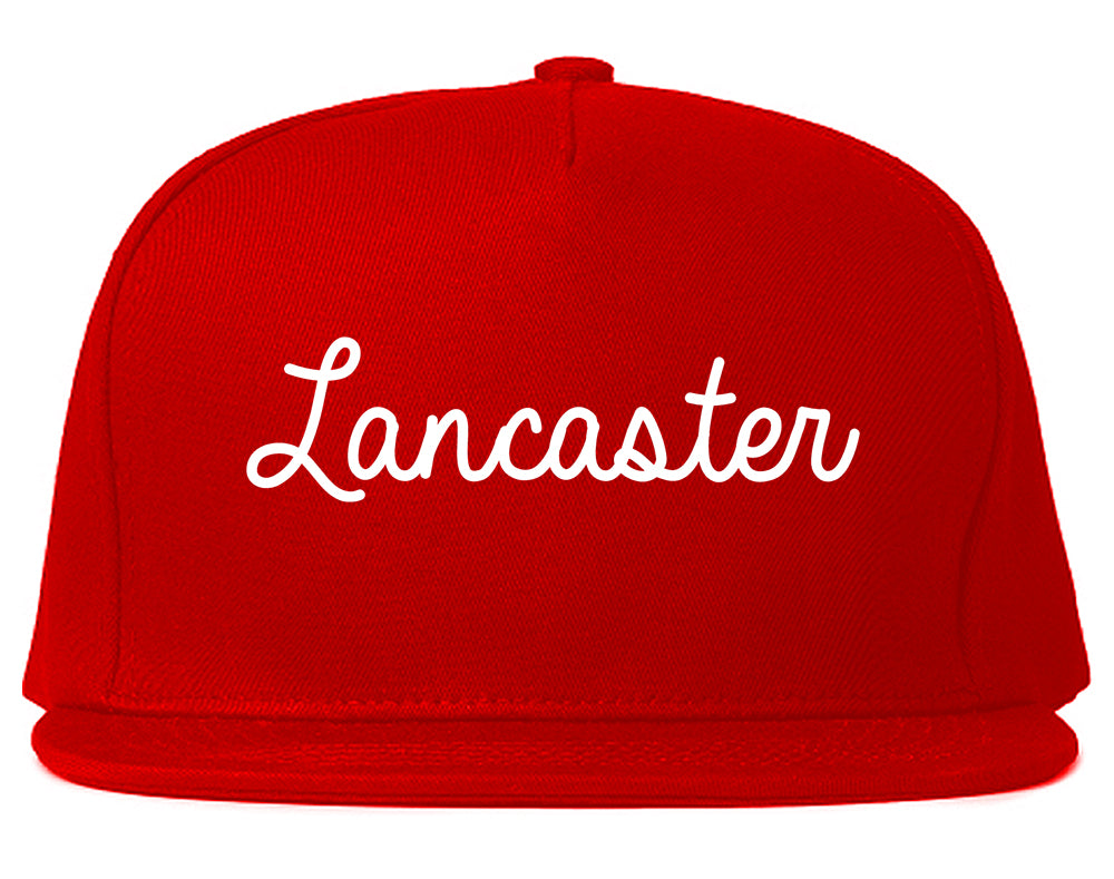 Lancaster New York NY Script Mens Snapback Hat Red