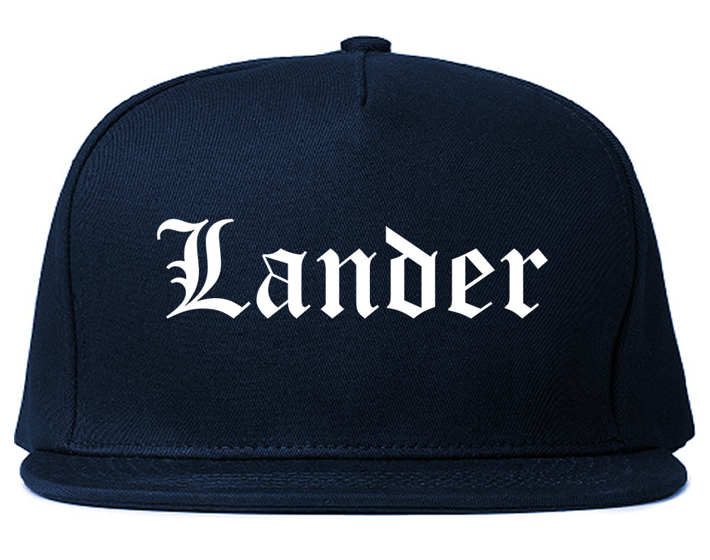 Lander Wyoming WY Old English Mens Snapback Hat Navy Blue