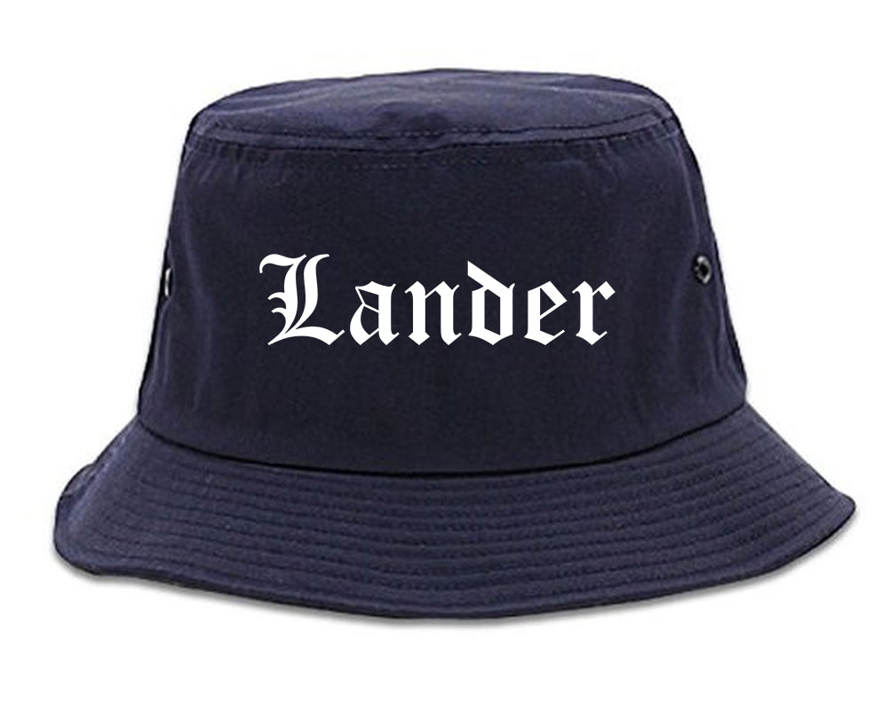 Lander Wyoming WY Old English Mens Bucket Hat Navy Blue