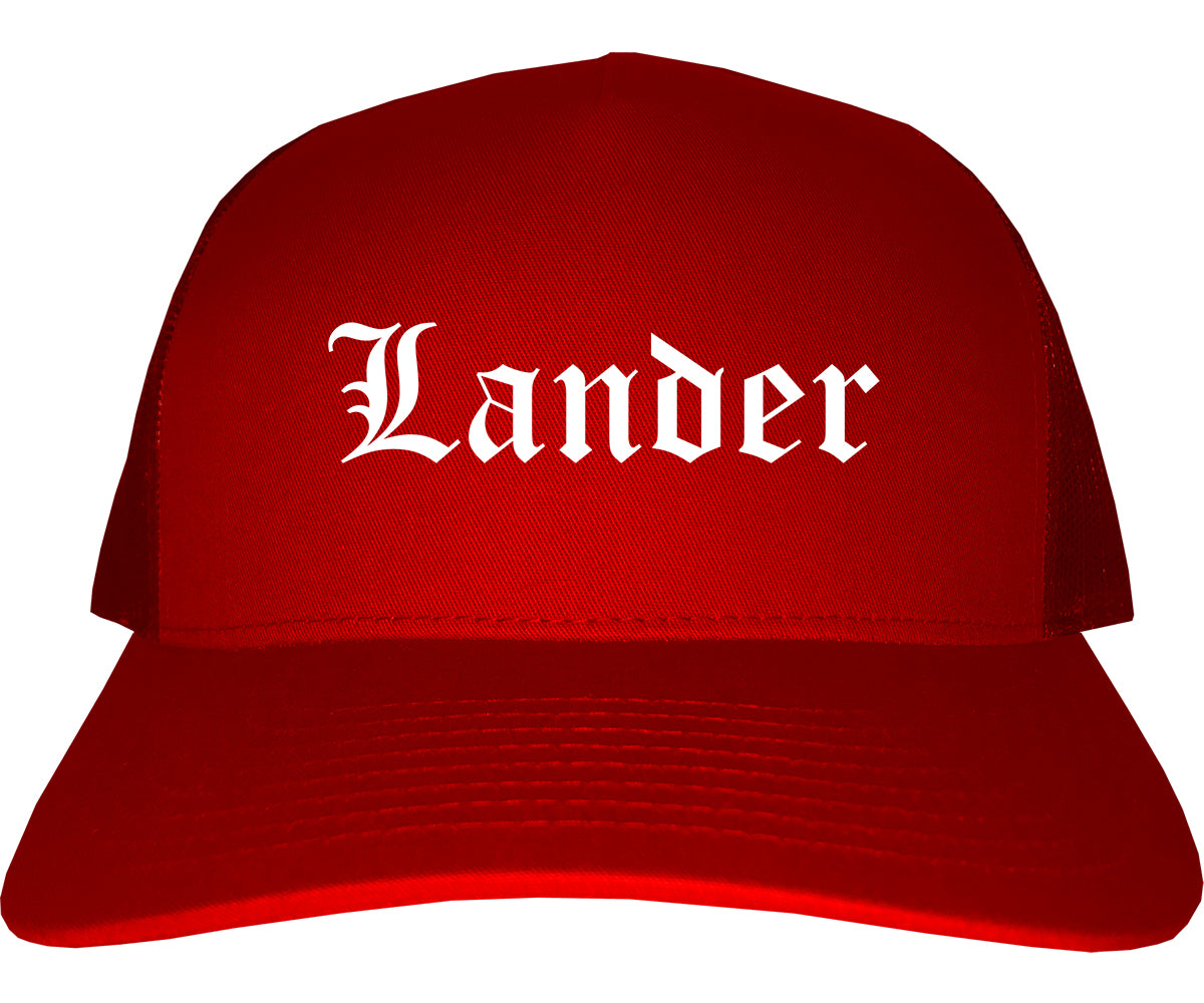 Lander Wyoming WY Old English Mens Trucker Hat Cap Red