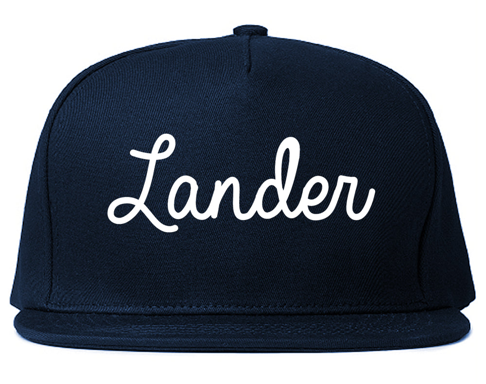 Lander Wyoming WY Script Mens Snapback Hat Navy Blue