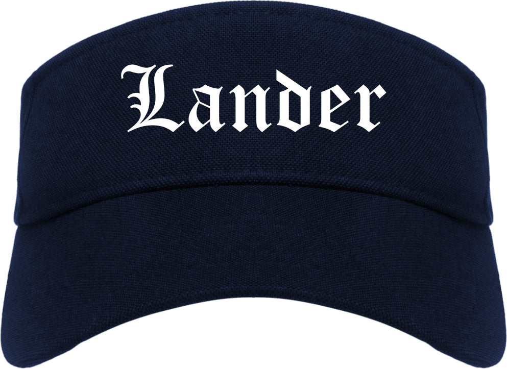Lander Wyoming WY Old English Mens Visor Cap Hat Navy Blue