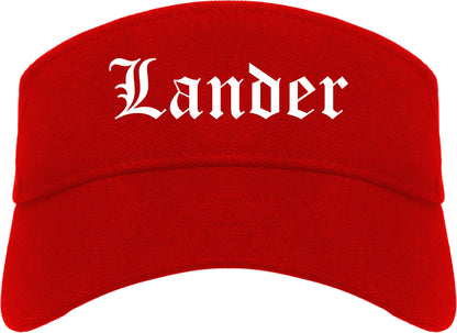 Lander Wyoming WY Old English Mens Visor Cap Hat Red