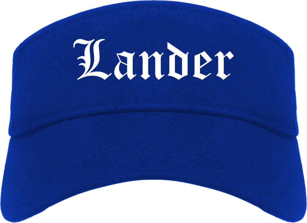 Lander Wyoming WY Old English Mens Visor Cap Hat Royal Blue