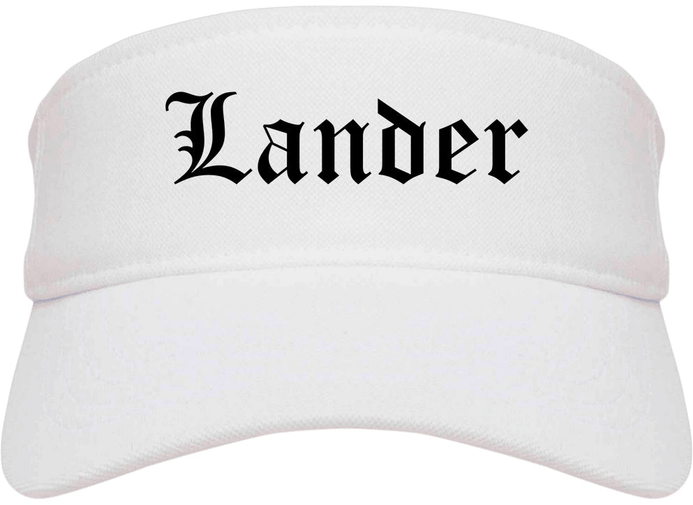 Lander Wyoming WY Old English Mens Visor Cap Hat White