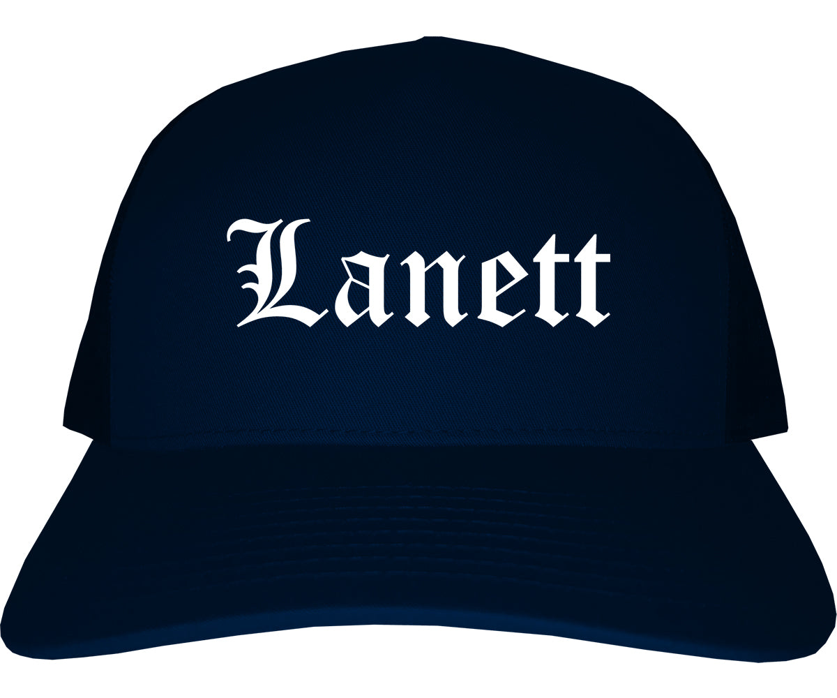 Lanett Alabama AL Old English Mens Trucker Hat Cap Navy Blue