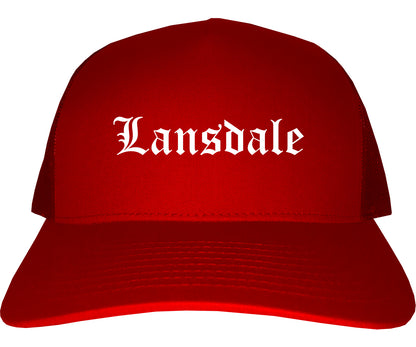Lansdale Pennsylvania PA Old English Mens Trucker Hat Cap Red