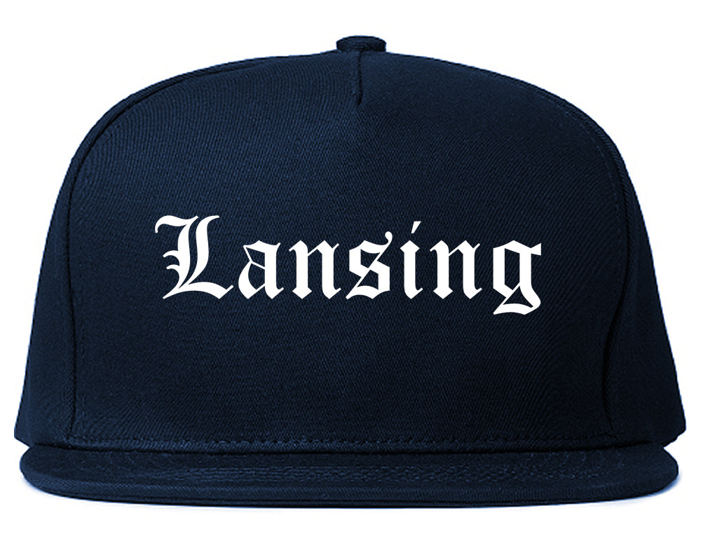 Lansing Illinois IL Old English Mens Snapback Hat Navy Blue