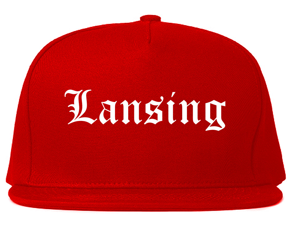Lansing Illinois IL Old English Mens Snapback Hat Red