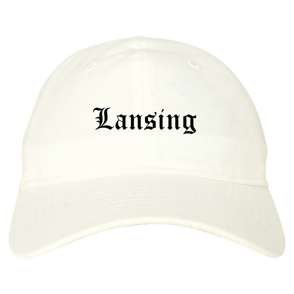 Lansing Illinois IL Old English Mens Dad Hat Baseball Cap White
