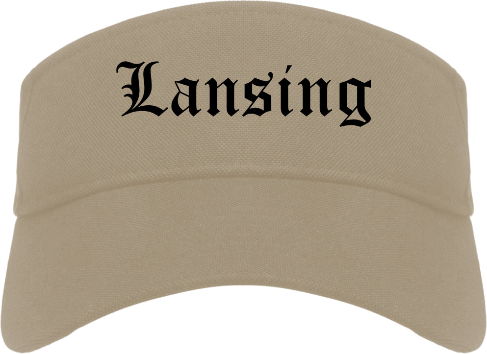 Lansing Illinois IL Old English Mens Visor Cap Hat Khaki