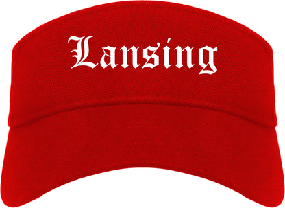 Lansing Illinois IL Old English Mens Visor Cap Hat Red