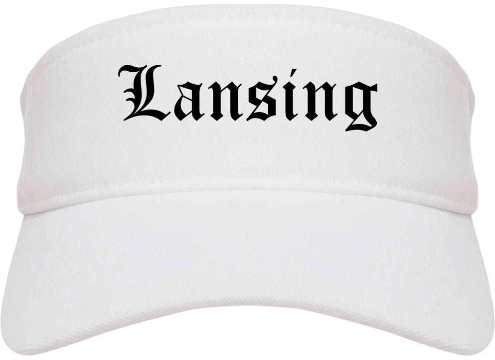 Lansing Illinois IL Old English Mens Visor Cap Hat White