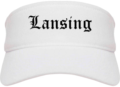 Lansing Illinois IL Old English Mens Visor Cap Hat White
