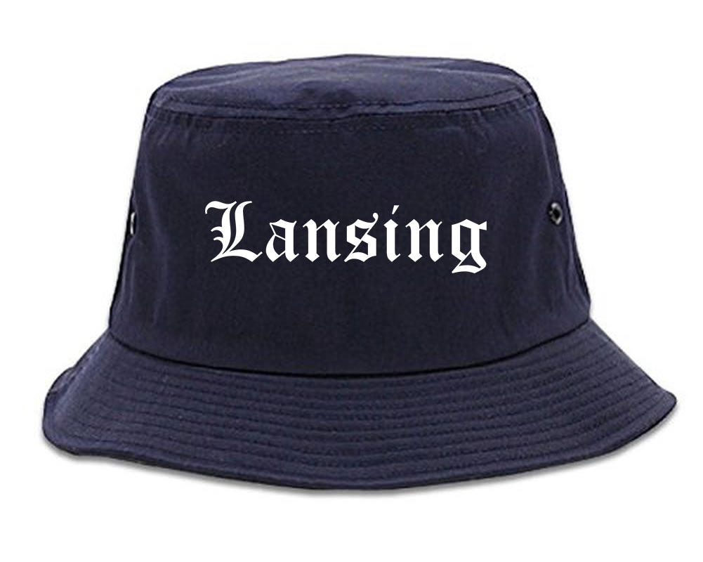 Lansing Kansas KS Old English Mens Bucket Hat Navy Blue