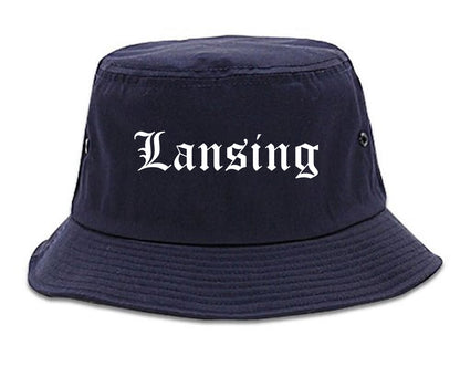 Lansing Kansas KS Old English Mens Bucket Hat Navy Blue
