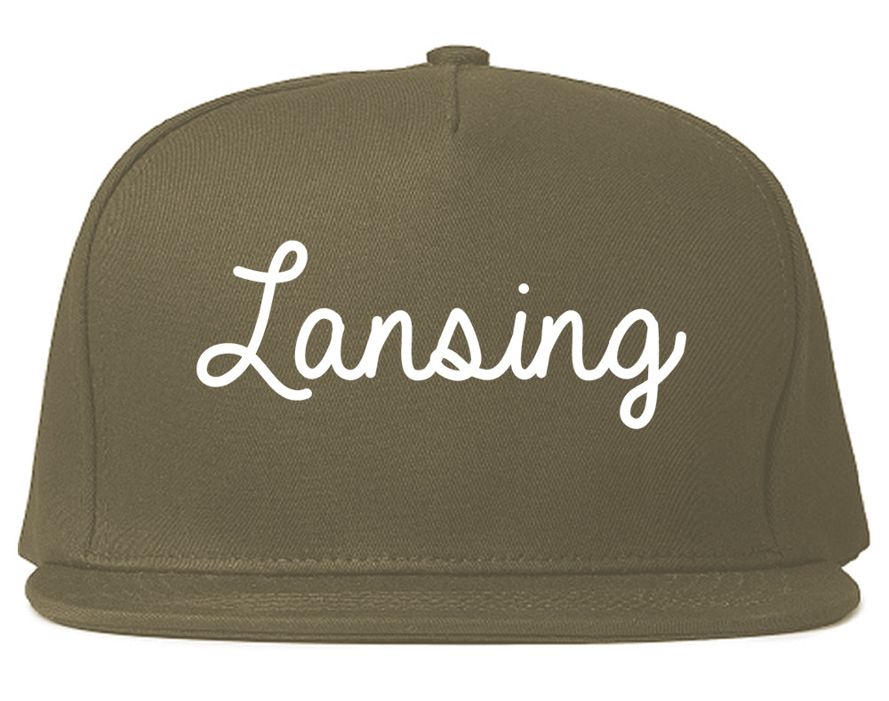 Lansing Kansas KS Script Mens Snapback Hat Grey