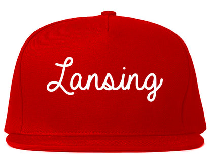 Lansing Kansas KS Script Mens Snapback Hat Red