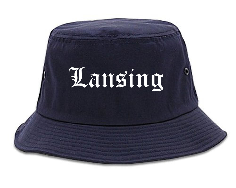 Lansing Michigan MI Old English Mens Bucket Hat Navy Blue