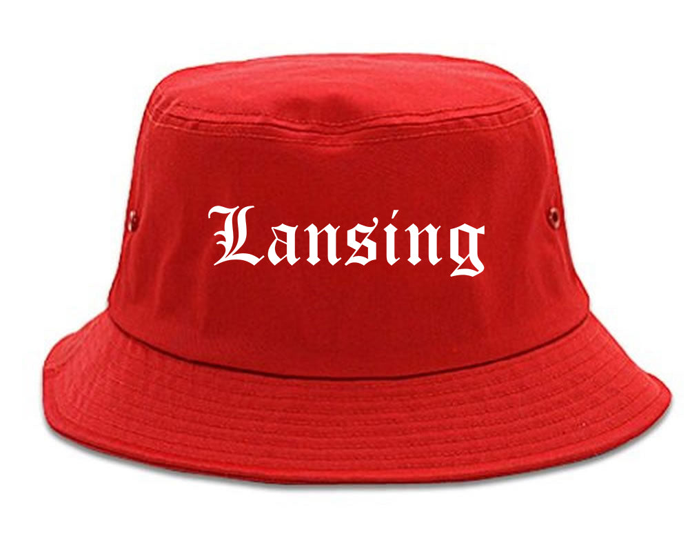 Lansing Michigan MI Old English Mens Bucket Hat Red