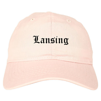 Lansing Michigan MI Old English Mens Dad Hat Baseball Cap Pink