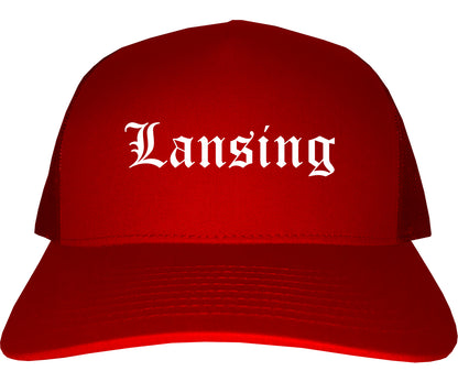 Lansing Michigan MI Old English Mens Trucker Hat Cap Red