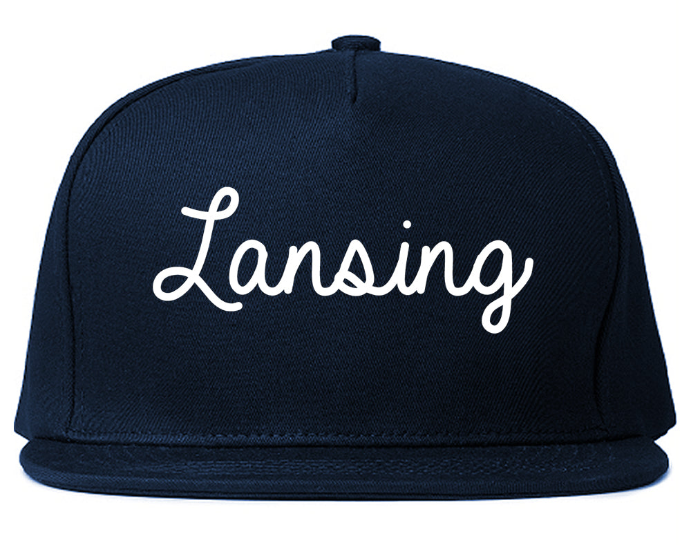 Lansing Michigan MI Script Mens Snapback Hat Navy Blue