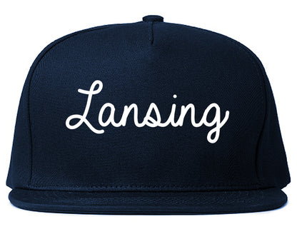 Lansing Michigan MI Script Mens Snapback Hat Navy Blue