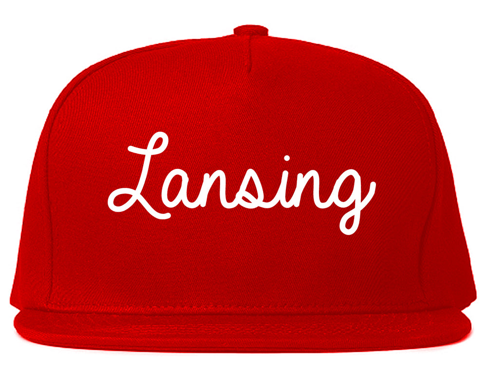 Lansing Michigan MI Script Mens Snapback Hat Red