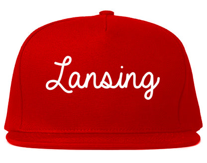 Lansing Michigan MI Script Mens Snapback Hat Red