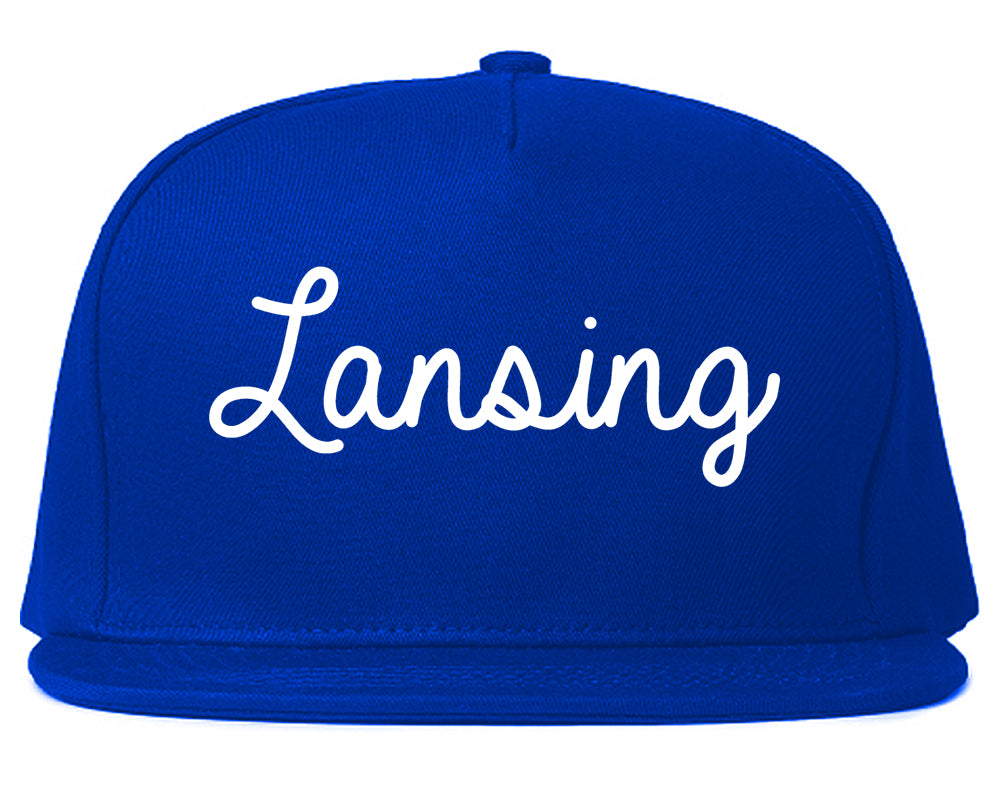Lansing Michigan MI Script Mens Snapback Hat Royal Blue