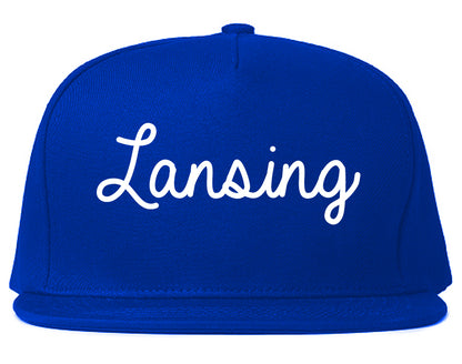 Lansing Michigan MI Script Mens Snapback Hat Royal Blue