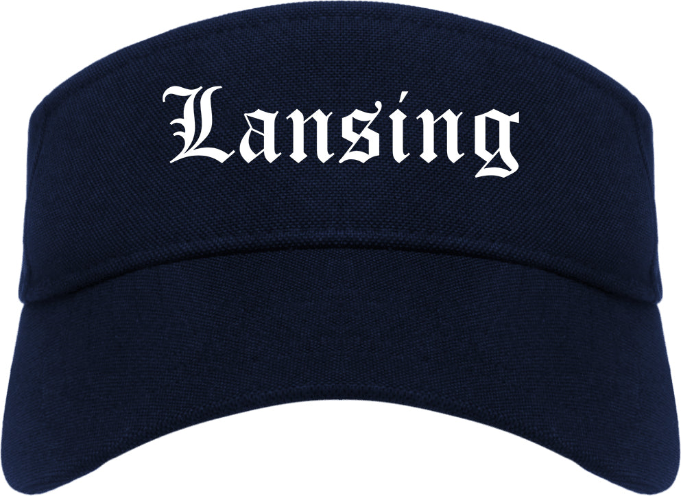 Lansing Michigan MI Old English Mens Visor Cap Hat Navy Blue