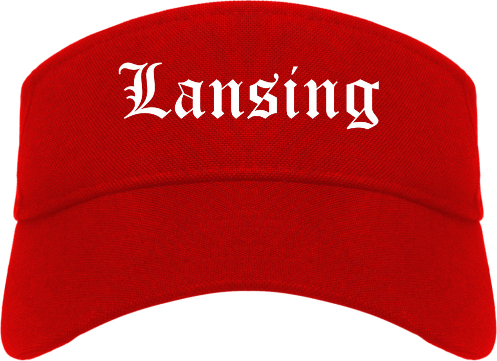 Lansing Michigan MI Old English Mens Visor Cap Hat Red
