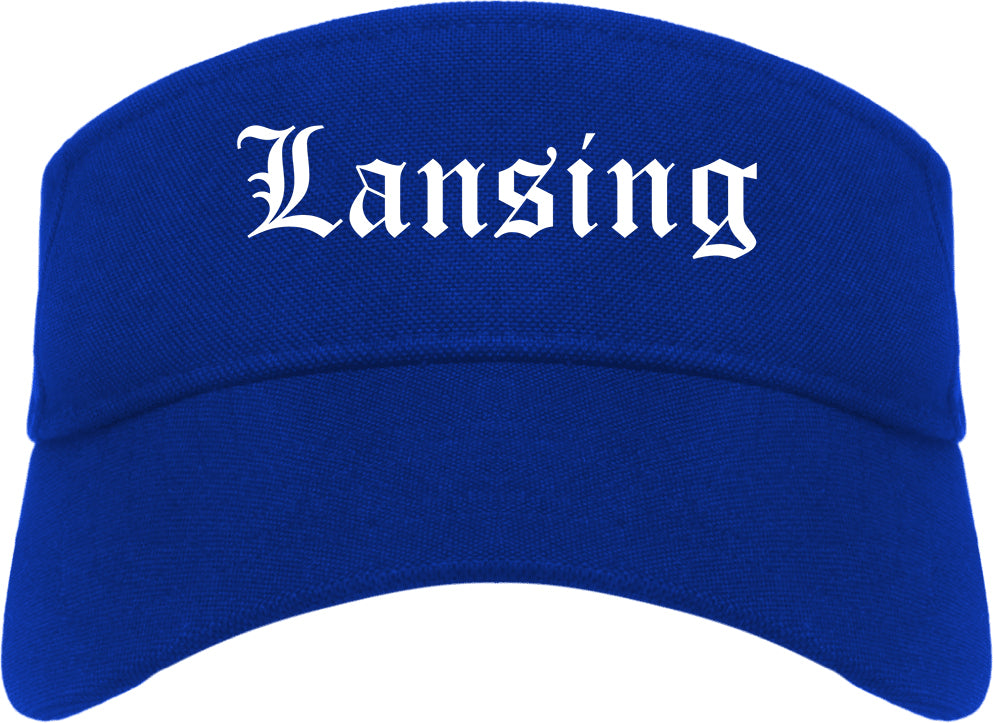 Lansing Michigan MI Old English Mens Visor Cap Hat Royal Blue