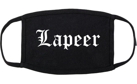 Lapeer Michigan MI Old English Cotton Face Mask Black