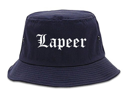 Lapeer Michigan MI Old English Mens Bucket Hat Navy Blue